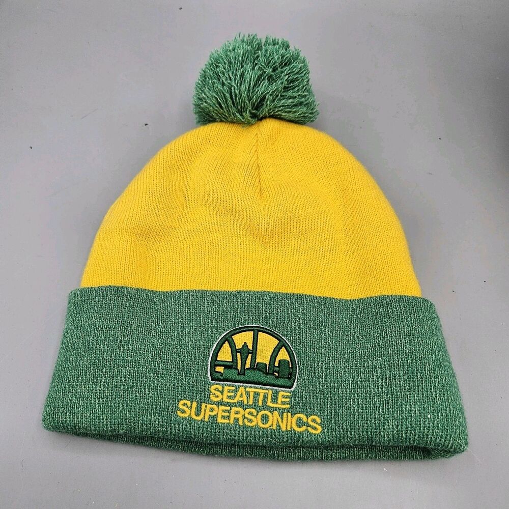 Mitchell & Ness Seattle SuperSonics Beanie Green/yellow Pom Pom Winter Hat Sonic